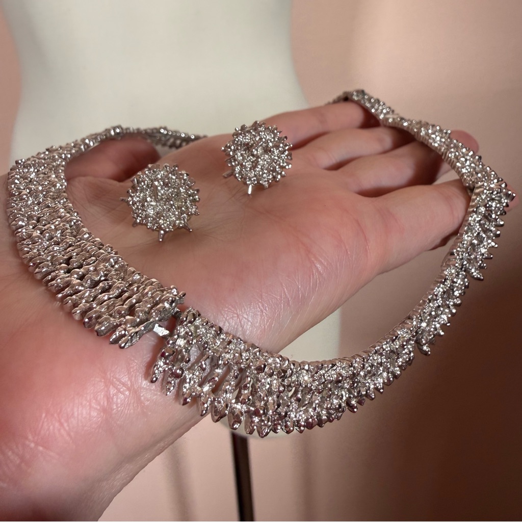 D’orlan Vintage 1960’s Silver Brutalist Chocker Necklace Purure Set